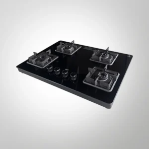 CTH75 4BAI- 8mm Thick Black Toughened Glass Cooktop with 4 Brass Burners, Auto Ignition